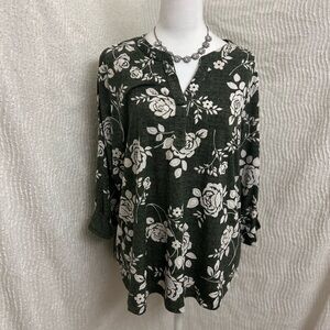Papermoon Green Floral Long Sleeve Top Women’s Approx Size Large Soft Stretchy